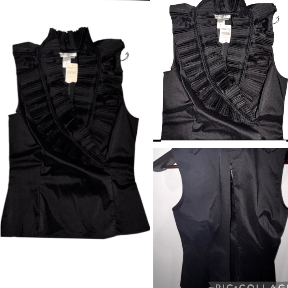 Coldwater Creek Sleeveless Ruffle Front Black Top Women's Size 10 Career NWT